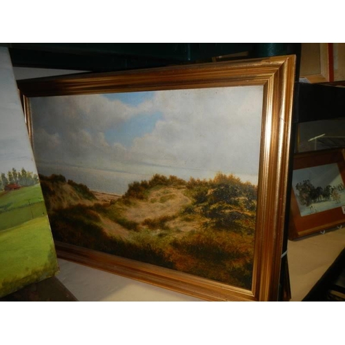 454 - Two oils on canvas, and oil on board and a framed & glazed watercolour rural scenes, COLLECT ONLY.