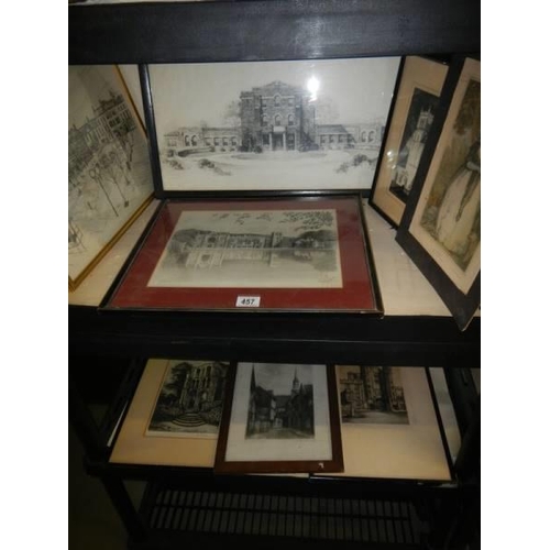 457 - Two shelves of prints including architectural, COLLECT ONLY.