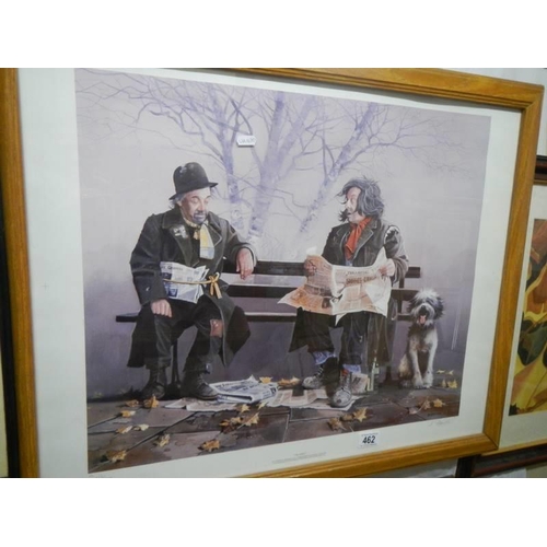 462 - A framed and glazed print entitled 'The Trumps' signed L Bushkin. COLLECT ONLY.