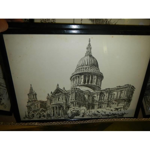 466 - A quantity of framed and glazed prints of churches including St. Paul's. COLLECT ONLY.