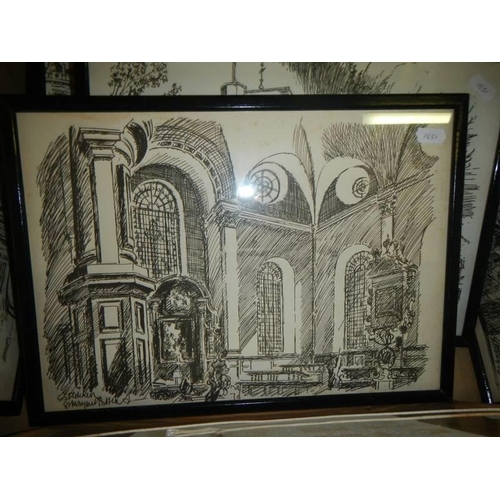 466 - A quantity of framed and glazed prints of churches including St. Paul's. COLLECT ONLY.