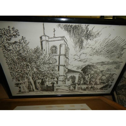 466 - A quantity of framed and glazed prints of churches including St. Paul's. COLLECT ONLY.