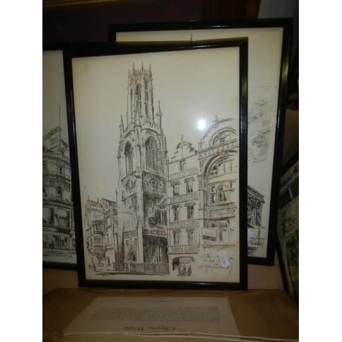 466 - A quantity of framed and glazed prints of churches including St. Paul's. COLLECT ONLY.