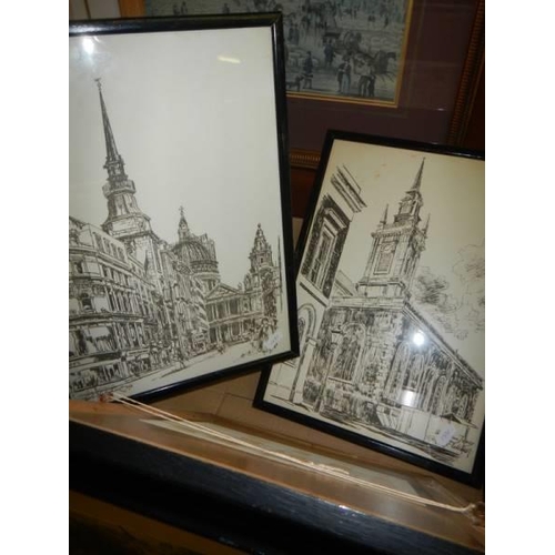 466 - A quantity of framed and glazed prints of churches including St. Paul's. COLLECT ONLY.