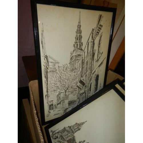 466 - A quantity of framed and glazed prints of churches including St. Paul's. COLLECT ONLY.