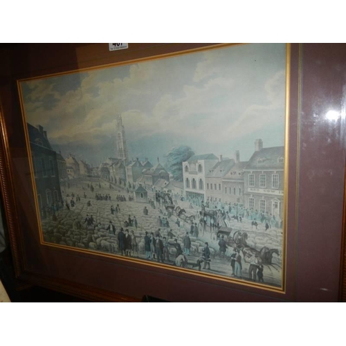 467 - A large framed and glazed print entitled 'Boston May Sheep Fair', COLLECT ONLY.