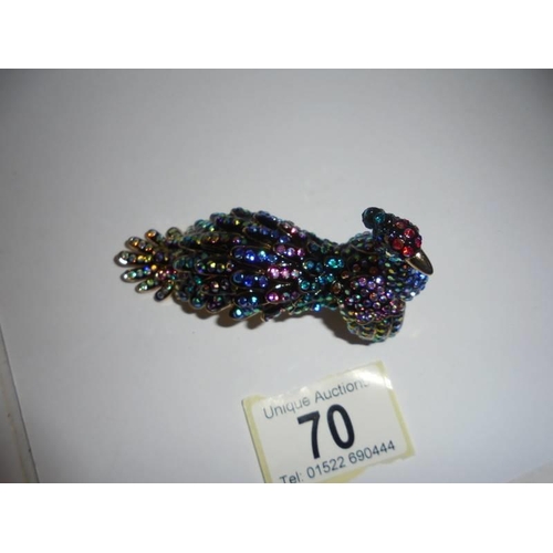 70 - A stunning Butler & Wilson 3D peacock yellow metal ring set multicoloured crystals, 9cm long and 5cm... 