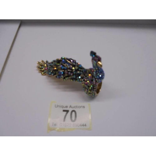 70 - A stunning Butler & Wilson 3D peacock yellow metal ring set multicoloured crystals, 9cm long and 5cm... 