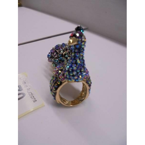 70 - A stunning Butler & Wilson 3D peacock yellow metal ring set multicoloured crystals, 9cm long and 5cm... 