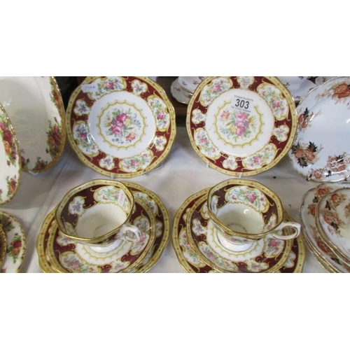 303 - Sixteen pieces of Royal Albert 'Lady Hamilton' pattern tea ware, COLLECT ONLY.