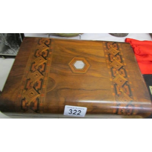 322 - A good mahogany inlaid jewellery box,