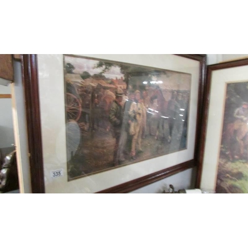 335 - A framed and glazed picture depicting a country horse fair. COLLECT ONLY.