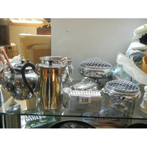 338 - A good mixed lot of silver plate etc.,