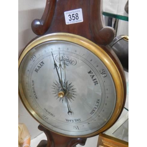 358 - A late Victorian mahogany barometer, COLLECT ONLY.