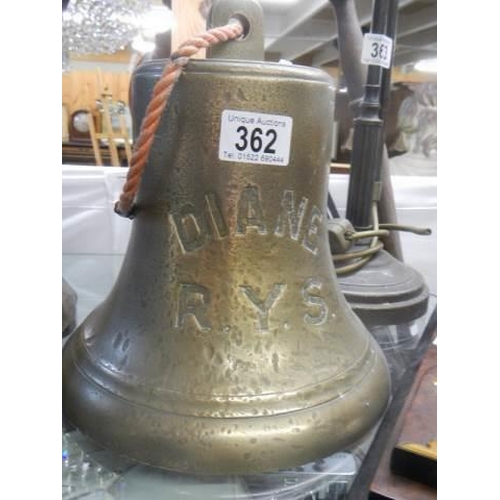 362 - A late Victorian brass ship's bell marked DIANE R.Y.S.

About the Diane

Diane 

Owned by Cecil Slad... 