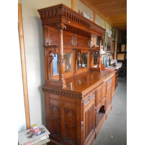 478 - A superb quality early 20th century oak mirror backed sideboard, COLLECT ONLY.