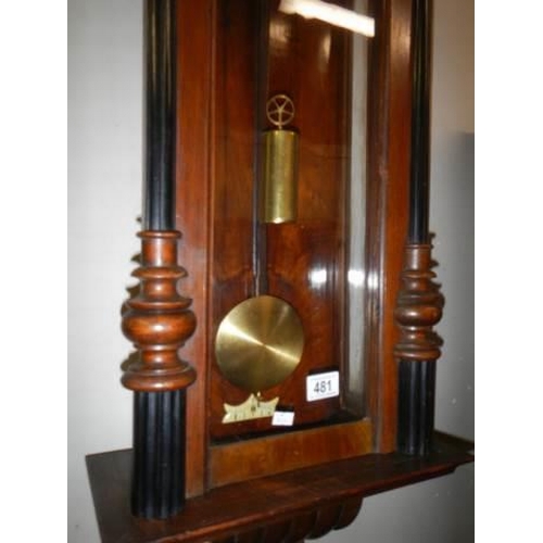 481 - A single weight mahogany Vienna wall clock, COLLECT ONLY.