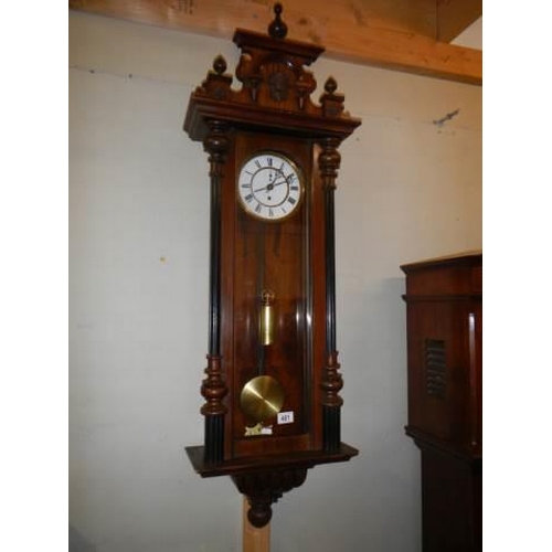 481 - A single weight mahogany Vienna wall clock, COLLECT ONLY.