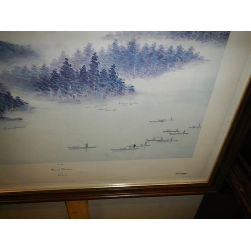 482 - A framed and glazed fishing boat study - No. 1639, Mystical Mountains by Linchia Li. COLLECT ONLY.