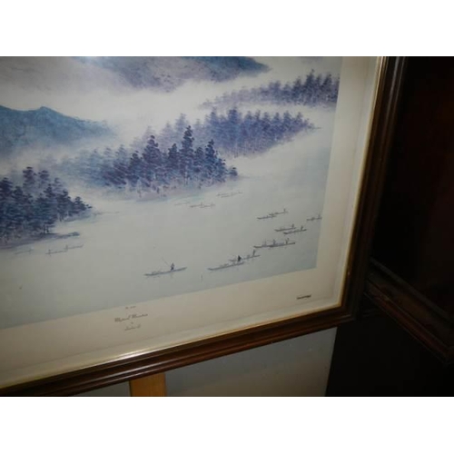 482 - A framed and glazed fishing boat study - No. 1639, Mystical Mountains by Linchia Li. COLLECT ONLY.