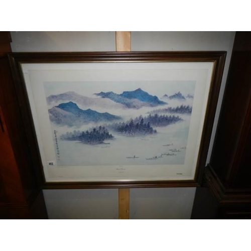 482 - A framed and glazed fishing boat study - No. 1639, Mystical Mountains by Linchia Li. COLLECT ONLY.