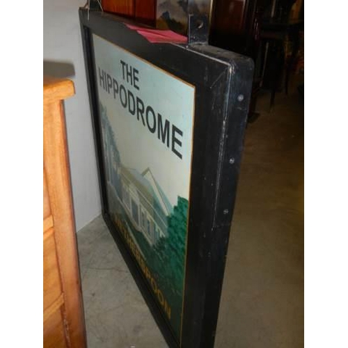 491 - A 1990'S double sided hand painted pictorial pub sign 'The Hippodrome' 93 x 93 cm, COLLECT ONLY.