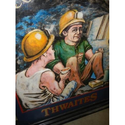 492 - A 1980'S double sided hand painted & signed Thwaites Brewery pictorial pub sign 'Collier's Rest' 120... 