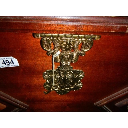 494 - A large mahogany effect box with brass fittings, COLLECT ONLY.