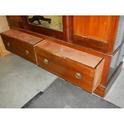 498 - A mahogany inlaid wardrobe with central mirrored door and two drawers, COLLECT ONLY.