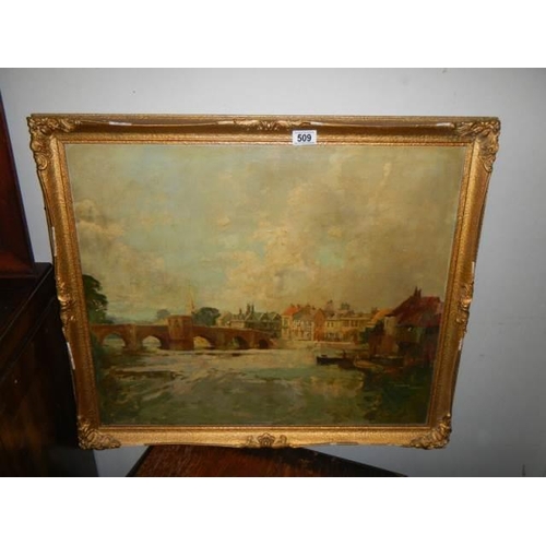 509 - A good Victorian oil on canvas river scene signed William Benner. COLLECT ONLY.