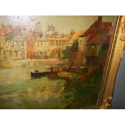 509 - A good Victorian oil on canvas river scene signed William Benner. COLLECT ONLY.