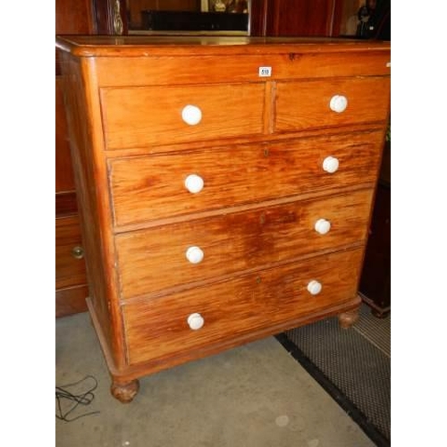 510 - A late Victorian pine two over three chest of drawers, COLLECT ONLY.