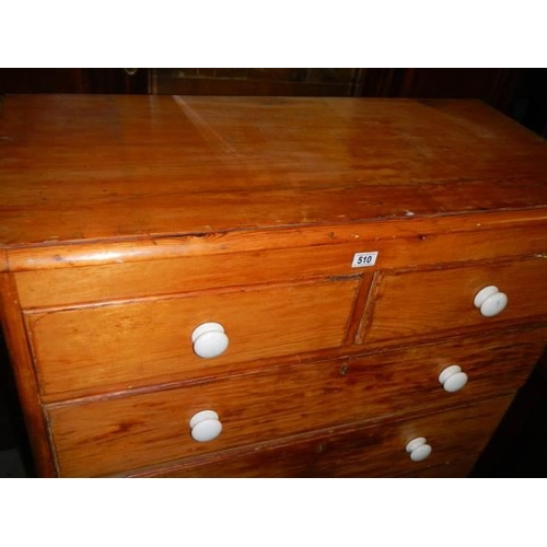 510 - A late Victorian pine two over three chest of drawers, COLLECT ONLY.