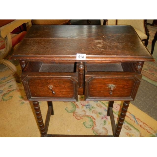 514 - A two drawer Edwardian hall table on bobbin turned supports. COLLECT ONLY.