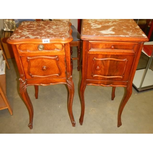 516 - Two French pot cupboards with marble tops, a/f. COLLECT ONLY.