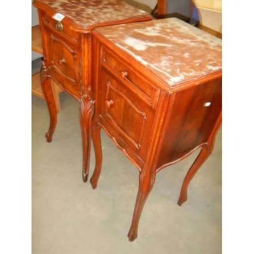 516 - Two French pot cupboards with marble tops, a/f. COLLECT ONLY.