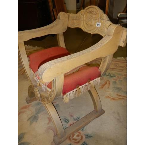 519 - A Victorian cross stretcher hall chair. COLLECT ONLY.