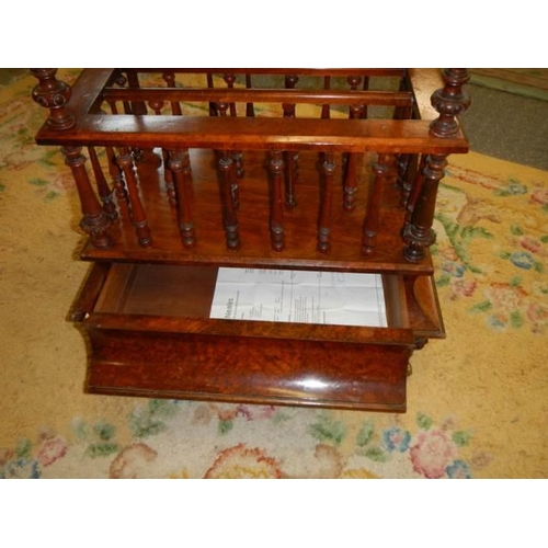 520 - A Victorian burr walnut canterbury-whatnot in need of restoration, (purported to have belonged to Lo... 