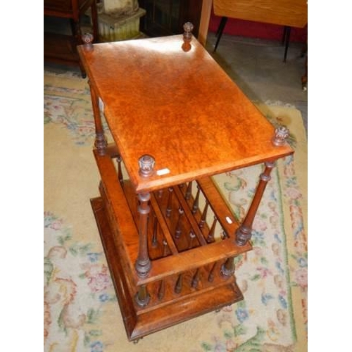 520 - A Victorian burr walnut canterbury-whatnot in need of restoration, (purported to have belonged to Lo... 