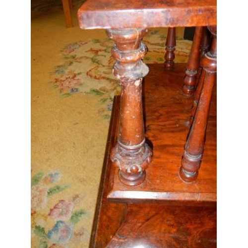 520 - A Victorian burr walnut canterbury-whatnot in need of restoration, (purported to have belonged to Lo... 