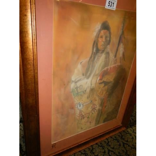 531 - A gilt framed and glazed study of a Native American Indian, COLLECT ONLY.