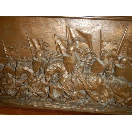 537 - A framed bronzed finish battle scene, COLLECT ONLY.