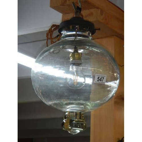 547 - A globe shaped glass hall light, COLLECT ONLY.