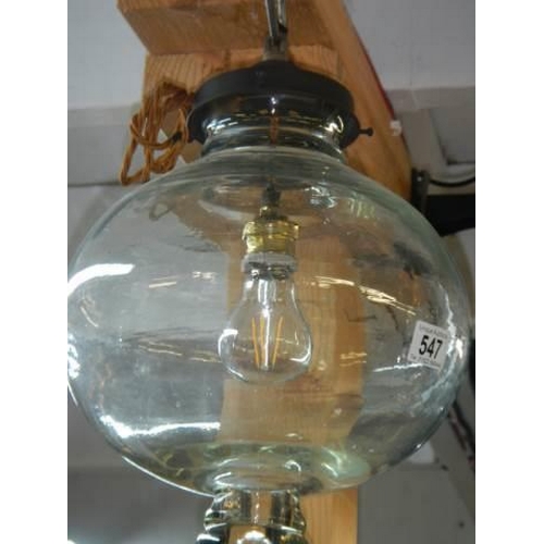 547 - A globe shaped glass hall light, COLLECT ONLY.