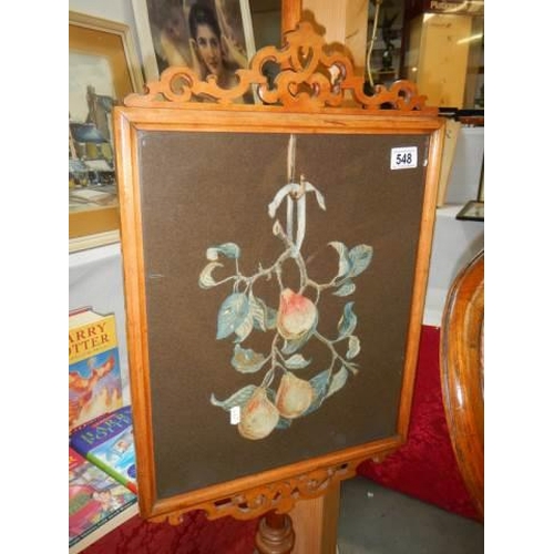 548 - A late Victorian pole screen with embroidered panel. COLLECT ONLY.