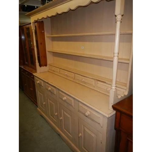 553 - A good 20th century painted pine kitchen dresser, COLLECT ONLY.