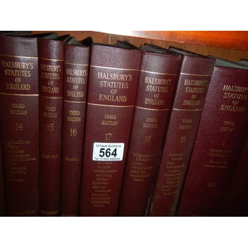 564 - Approximately 20 Volumes of Halsbury's Statutes of England.