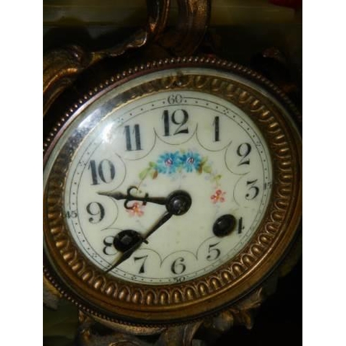 573 - A late Victorian mantle clock surmounted female figure and with enamel dial, COLLECT ONLY.