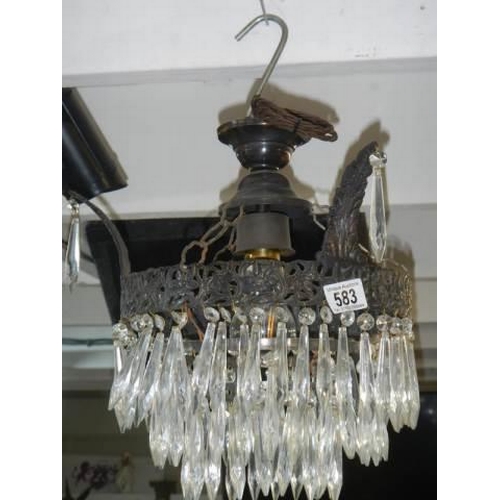 583 - A good triple row hall chandelier, re-wired. COLLECT ONLY.