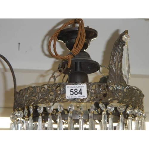 584 - A good triple row hall chandelier, re-wired. COLLECT ONLY.